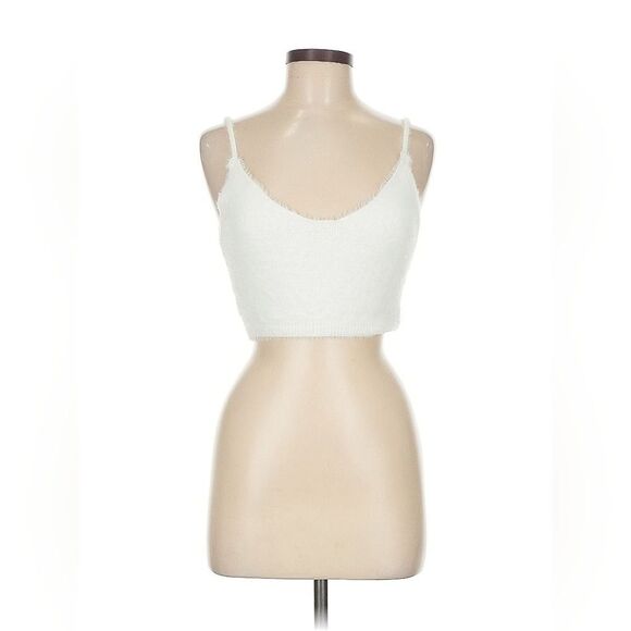 For Love And Lemons White Fuzzy Knit Crop Top Medium - Picture 1 of 2